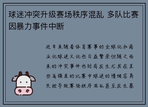 球迷冲突升级赛场秩序混乱 多队比赛因暴力事件中断
